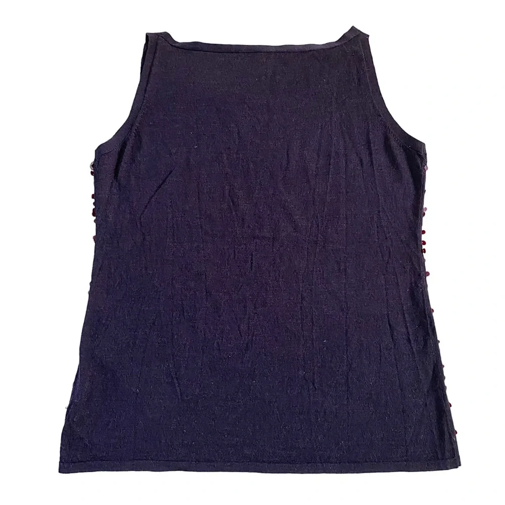 EILEEN FISHER 100% BLACK MERINO WOOL & PURPLE SEQUIN TOP SIZE LARGE - Picture 2 of 16